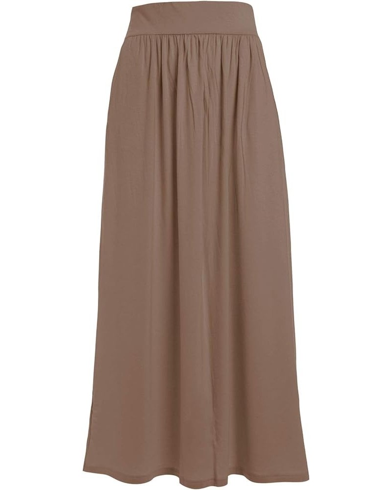 Women's Rayon Span Regular to Plus Size Basic Solid Maxi Skirt(S-5X) 02darkcoco $15.39 Skirts