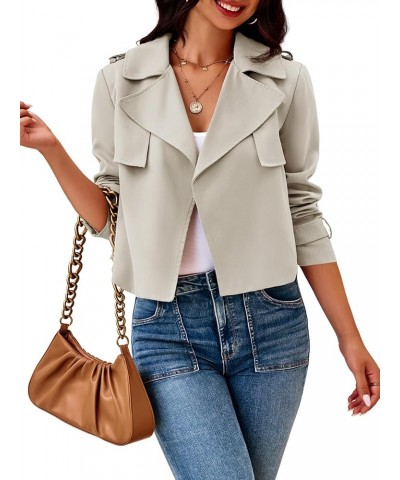 Womens Cropped Trench Coat Casual Long Sleeve Notched Lapel Blazer Jacket Camel $26.95 Coats