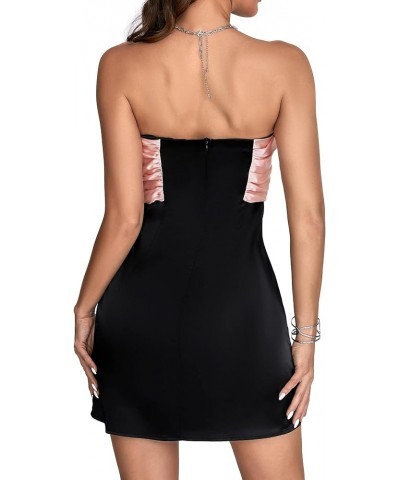 Women's Satin Tube Strapless Sleeveless Bow Front A Line Party Mini Dress Black $21.60 Dresses