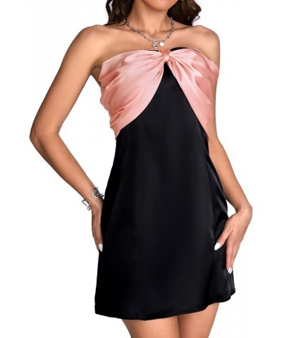 Women's Satin Tube Strapless Sleeveless Bow Front A Line Party Mini Dress Black $21.60 Dresses