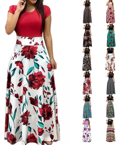 Maxi Dress for Women 2024 Casual Elegant Vintage Tunic Waisted Long Dress Summer Floral Printed Short Sleeve Midi Dress B-mul...