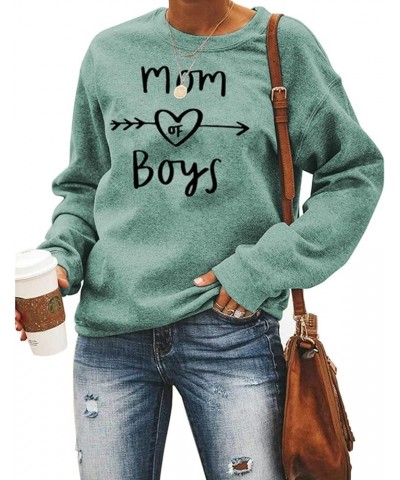 Mom of Boys Sweatshirt Women Long Sleeve Letters Print Pullover Mama Sweatshirt Casual Loose Crewneck Tops For Winter Light G...