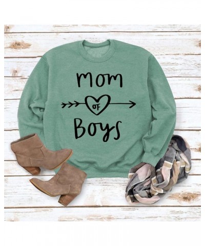 Mom of Boys Sweatshirt Women Long Sleeve Letters Print Pullover Mama Sweatshirt Casual Loose Crewneck Tops For Winter Light G...