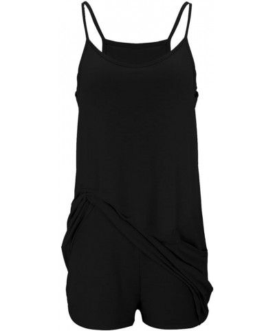 Summer Rompers For Women Casual Dressy Sleeveless Spaghetti Strap Shorts Jumpsuit Overalls Outfits With Pockets D-black $24.7...