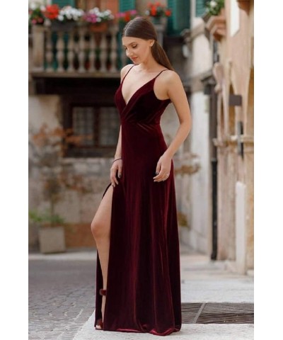 Elegant Spaghetti Strap Velvet Holiday Party Dresses for Women Burgundy $24.20 Dresses