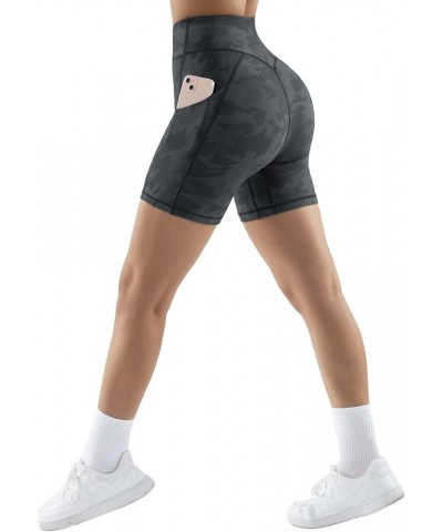 Women Cross Workout Shorts with Pockets 5" High Waist Booty Biker Short Camo Black $12.47 Activewear