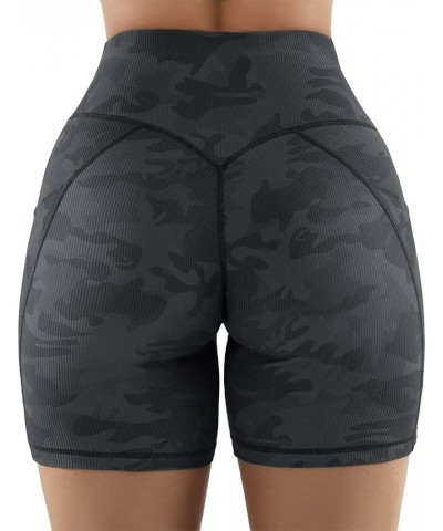 Women Cross Workout Shorts with Pockets 5" High Waist Booty Biker Short Camo Black $12.47 Activewear