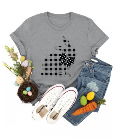 Easter Shirts for Women Cute Happy Easter Bunny Rabbit Face Easter Day Shirts Letter Printed Graphic Tee Girls Tops Grey $8.9...