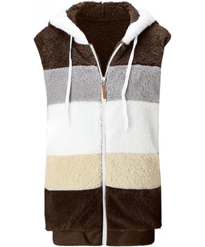 Fleece Vest Women Drawstring Sleeveless Fluffy Fuzzy Fleece Jacket Solid Color Sherpa Thermal Winter Outerwear 18-coffee $10....