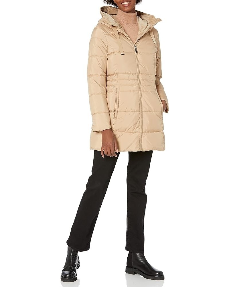 Women's Puffer Jacket with Velvet Lined Hood and Tunnel Neck Camel $50.04 Jackets