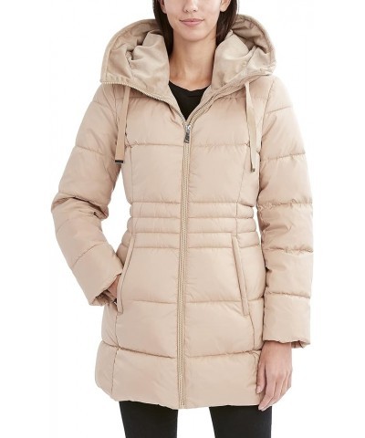 Women's Puffer Jacket with Velvet Lined Hood and Tunnel Neck Camel $50.04 Jackets