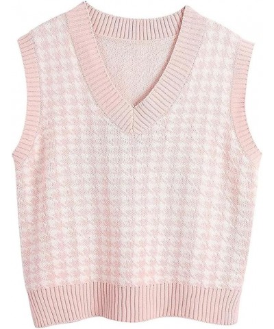 Plaid Vest for Women Fashion Casual Sleeveless V Neck Knit Top Sweater Vest(A) Size-M Light Pink $14.47 Sweaters