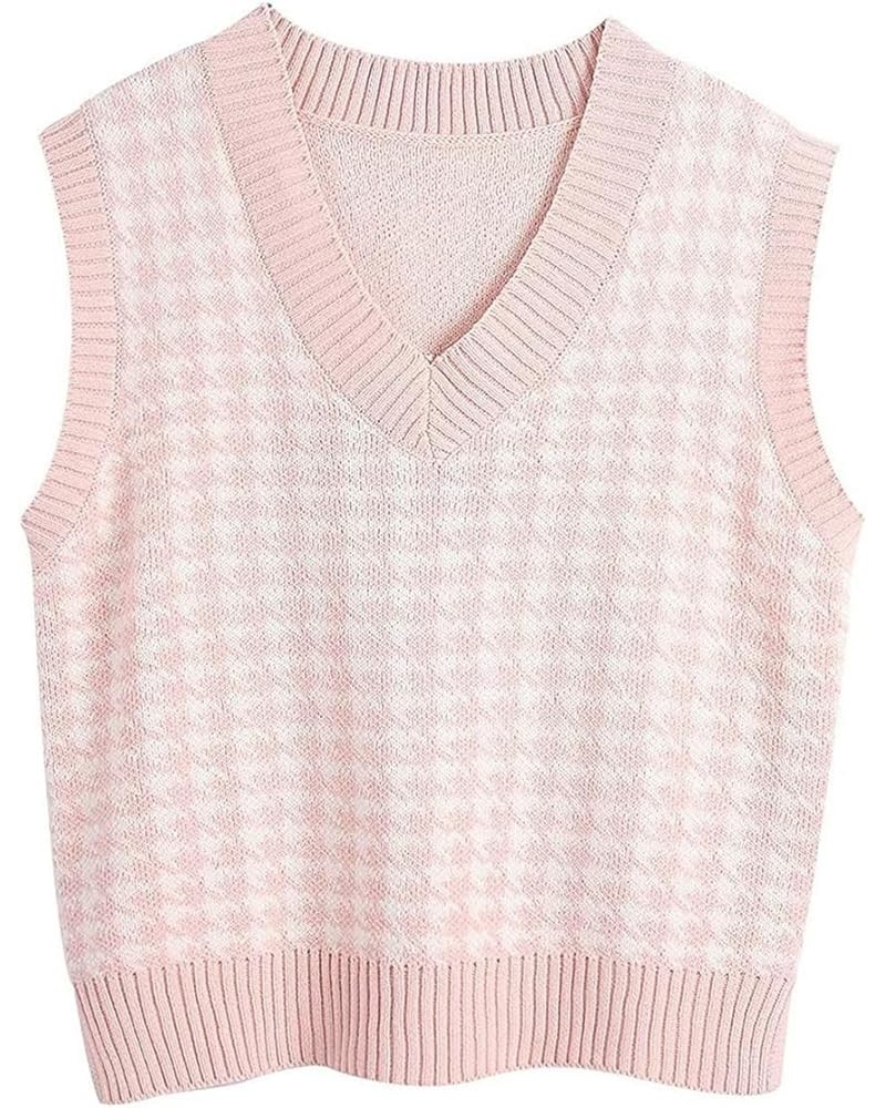 Plaid Vest for Women Fashion Casual Sleeveless V Neck Knit Top Sweater Vest(A) Size-M Light Pink $14.47 Sweaters