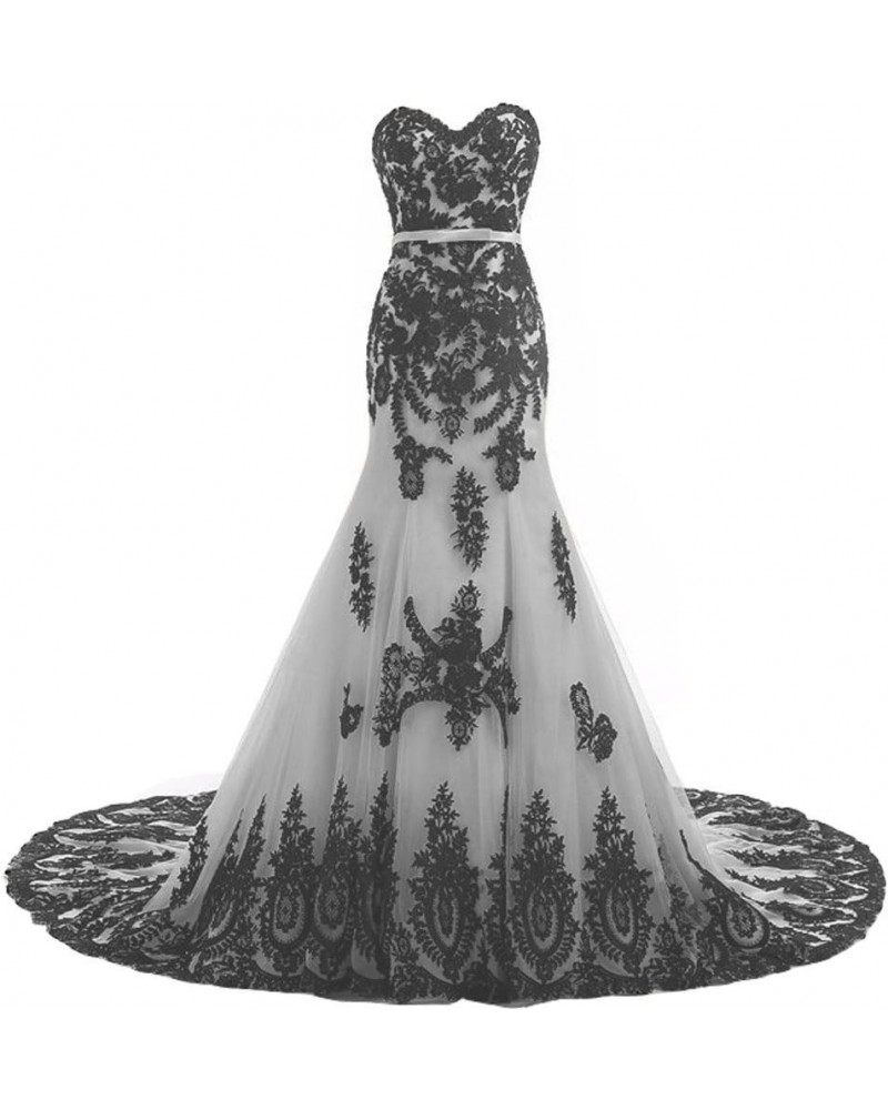 Long Mermaid Black Lace Vintage Gothic Prom Dress Wedding Evening Gown Silver $56.62 Dresses