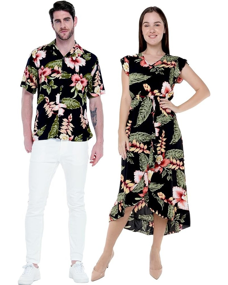 Matchable Couple Hawaiian Luau Shirt or Wrap Ruffle Dress in Rafelsia Black Men Men Rafelsia Black $18.48 Dresses