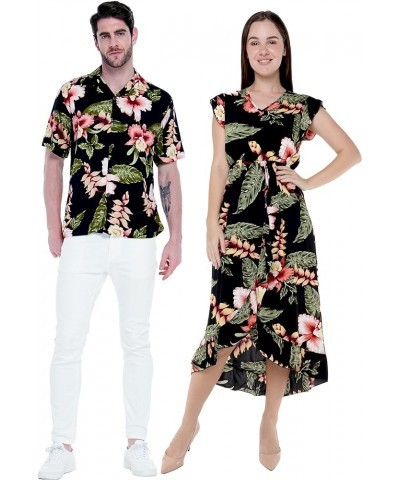 Matchable Couple Hawaiian Luau Shirt or Wrap Ruffle Dress in Rafelsia Black Men Men Rafelsia Black $18.48 Dresses