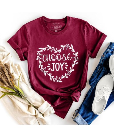 Christian Tshirts Women Jesus Shirts Christian Apparel Choose Joy Maroon $12.07 Tops