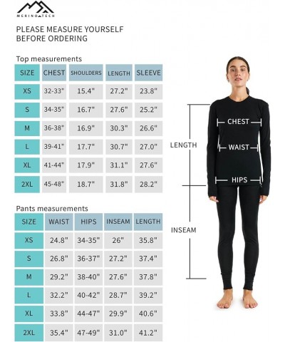 Merino Wool Base Layer Women Set - Midweight, Heavyweight Merino Wool Thermal Underwear For Women Top, Bottom Lite 165 Charco...