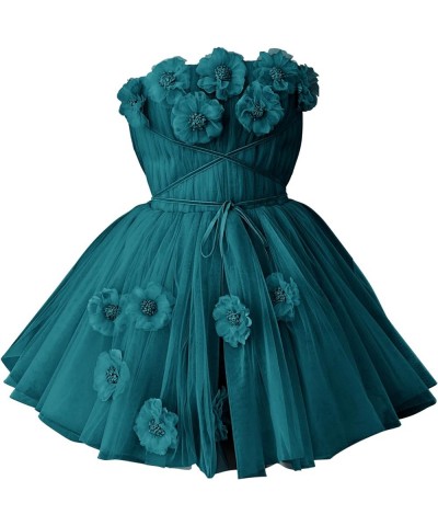 Strapless Tulle Short Homecoming Dresses for Teens Flowers A Line Cocktail Party Gowns Peacock $40.49 Dresses