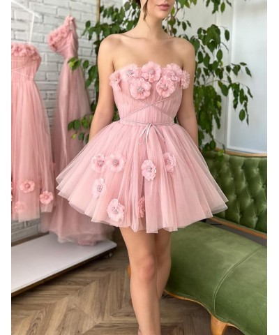 Strapless Tulle Short Homecoming Dresses for Teens Flowers A Line Cocktail Party Gowns Peacock $40.49 Dresses