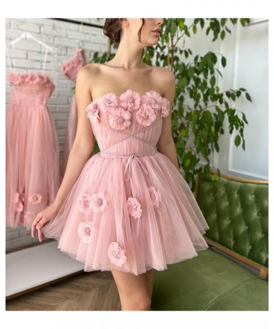 Strapless Tulle Short Homecoming Dresses for Teens Flowers A Line Cocktail Party Gowns Peacock $40.49 Dresses