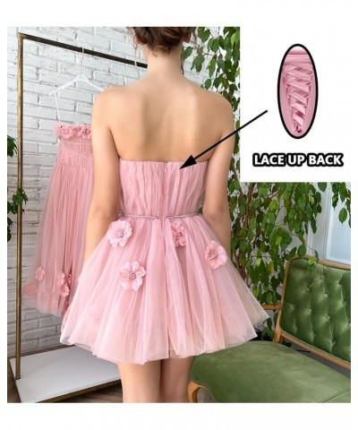 Strapless Tulle Short Homecoming Dresses for Teens Flowers A Line Cocktail Party Gowns Peacock $40.49 Dresses