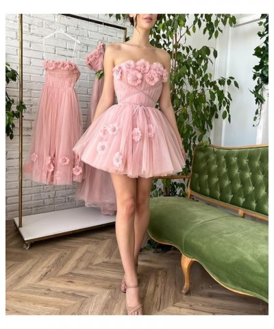 Strapless Tulle Short Homecoming Dresses for Teens Flowers A Line Cocktail Party Gowns Peacock $40.49 Dresses