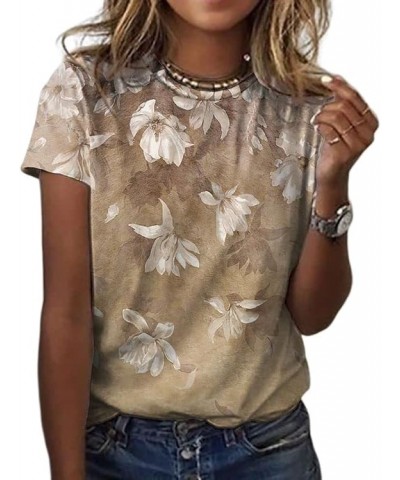 Womens Summer Casual Floral Tops Boho Flower Plant Print T Shirt Short Sleeve Crewneck Landscape Dandelion Tee 12 $14.35 T-Sh...