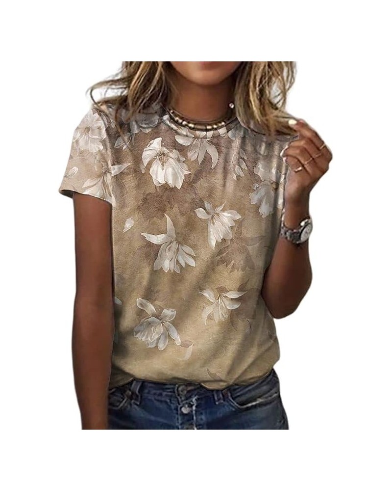 Womens Summer Casual Floral Tops Boho Flower Plant Print T Shirt Short Sleeve Crewneck Landscape Dandelion Tee 12 $14.35 T-Sh...