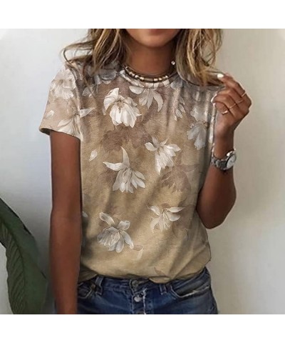 Womens Summer Casual Floral Tops Boho Flower Plant Print T Shirt Short Sleeve Crewneck Landscape Dandelion Tee 12 $14.35 T-Sh...