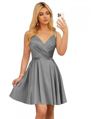 Women's V Neck Short Homecoming Dresses for Teens Satin Adjustable Straps Prom Cocktail Gown with Pockets TN072 Gray $27.95 D...