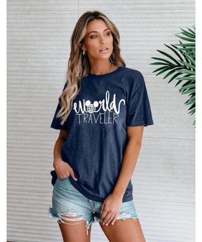 World Traveler Shirt Women Cute Earth Graphic T-Shirt Casual Trip Tee Shirts Vacation Short Sleeve Tops Blue $11.25 T-Shirts