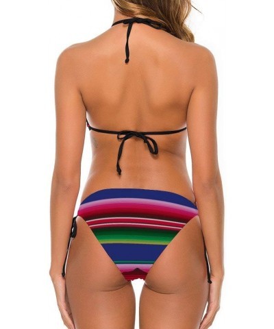 Women Two Piece Bikini Top with Triangle Bikini Bottoms, Bikini Sets Swimwear Novel Colorful Mexican Blanket Stripes $13.46 S...