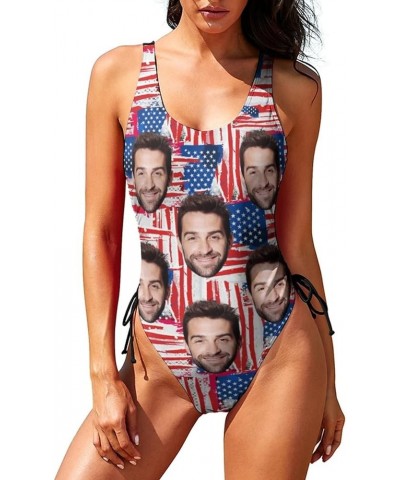 Custom American Flag Swimsuit Personalized Face Bathing Suit with Picture Photo Customized for Women -14 Style 14-american Fl...