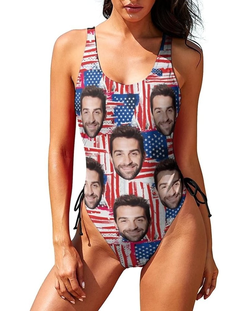 Custom American Flag Swimsuit Personalized Face Bathing Suit with Picture Photo Customized for Women -14 Style 14-american Fl...