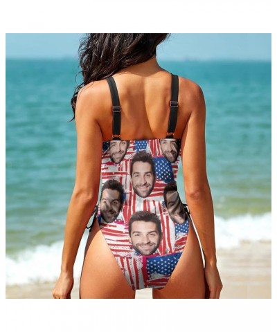 Custom American Flag Swimsuit Personalized Face Bathing Suit with Picture Photo Customized for Women -14 Style 14-american Fl...