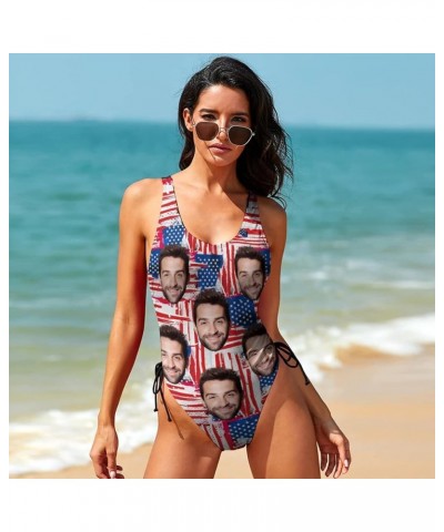 Custom American Flag Swimsuit Personalized Face Bathing Suit with Picture Photo Customized for Women -14 Style 14-american Fl...