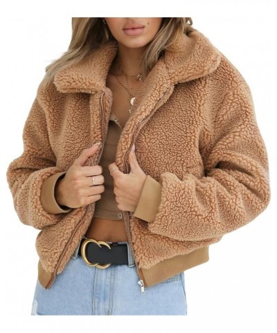 Women's Plush Jacket Cardigan Long Sleeve Fleece Zip Coat Autumn Winter Warm Aesthetic Solid Color Jacket Cardigan A-brown $1...