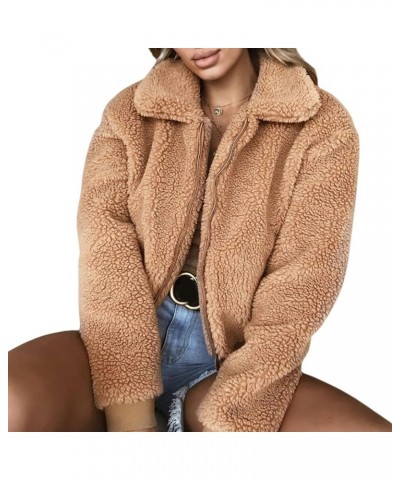 Women's Plush Jacket Cardigan Long Sleeve Fleece Zip Coat Autumn Winter Warm Aesthetic Solid Color Jacket Cardigan A-brown $1...