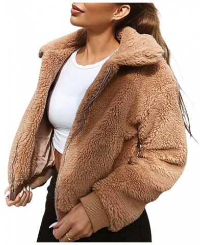 Women's Plush Jacket Cardigan Long Sleeve Fleece Zip Coat Autumn Winter Warm Aesthetic Solid Color Jacket Cardigan A-brown $1...