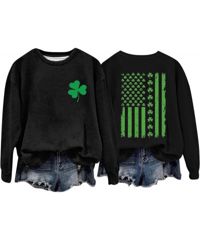 St Patrick's Shamrock American Flag Sweatshirt Irish Sports Crew Printed Sweatshirt St Patrick's Day Gift 04-black $9.98 Swea...