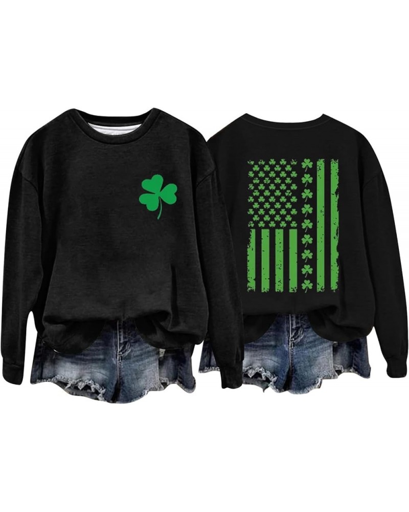 St Patrick's Shamrock American Flag Sweatshirt Irish Sports Crew Printed Sweatshirt St Patrick's Day Gift 04-black $9.98 Swea...