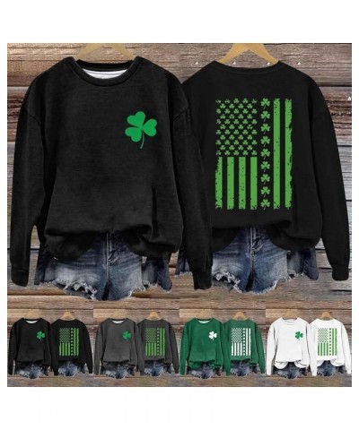 St Patrick's Shamrock American Flag Sweatshirt Irish Sports Crew Printed Sweatshirt St Patrick's Day Gift 04-black $9.98 Swea...