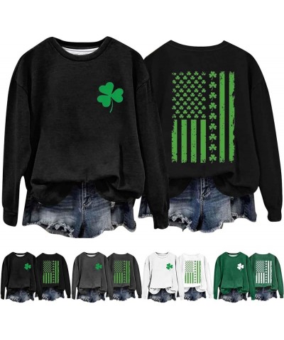 St Patrick's Shamrock American Flag Sweatshirt Irish Sports Crew Printed Sweatshirt St Patrick's Day Gift 04-black $9.98 Swea...