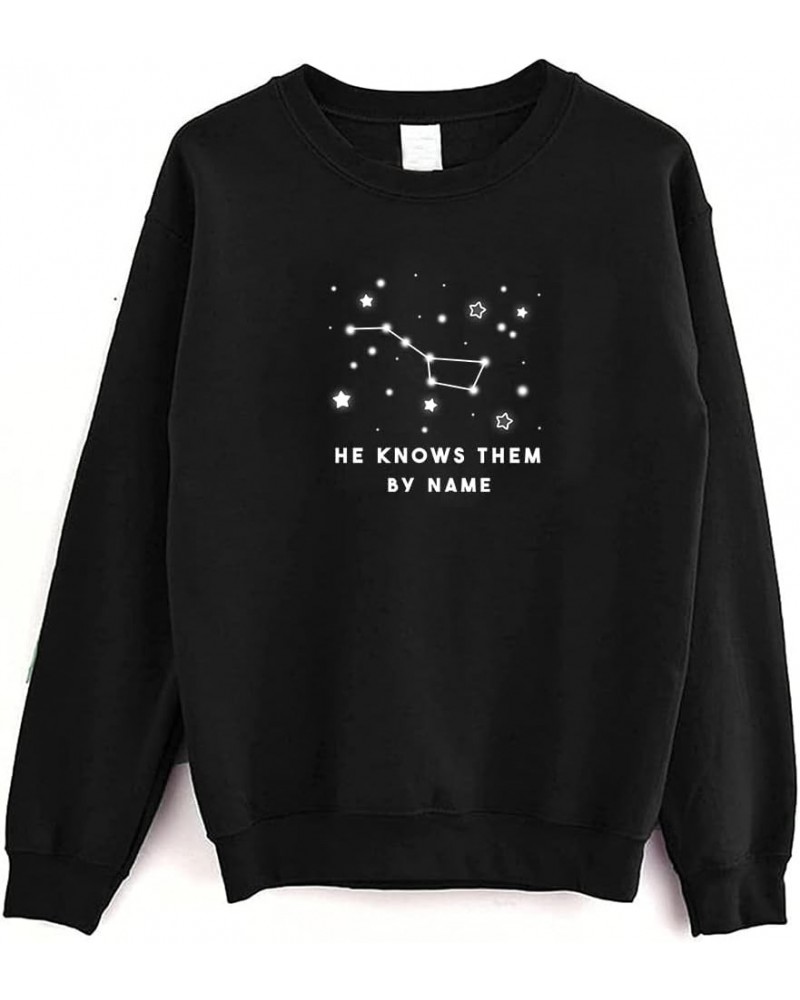 The Night Court Sweatshirt He Knows Them By Name Stars Bible Verse Sweatshirt Black $14.26 Hoodies & Sweatshirts