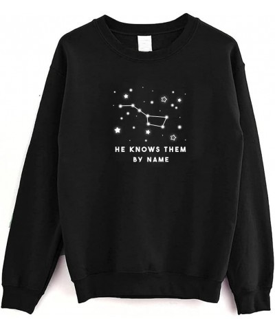 The Night Court Sweatshirt He Knows Them By Name Stars Bible Verse Sweatshirt Black $14.26 Hoodies & Sweatshirts