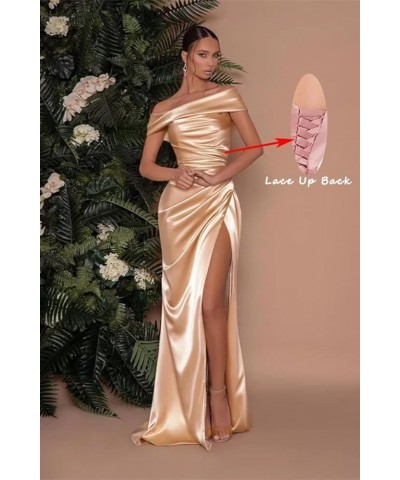 Mermaid Satin Bridesmaid Dresses Long Prom Dresses for Women with Slit Off Shoulder Long Evening Formal Gown Yellow $24.20 Dr...