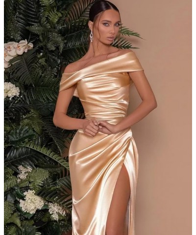 Mermaid Satin Bridesmaid Dresses Long Prom Dresses for Women with Slit Off Shoulder Long Evening Formal Gown Yellow $24.20 Dr...