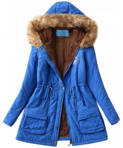 Warm Parka Jacket Women Cotton Coat with Faux Fur Hood Solid 2023 Winter Coats Trendy Thickened Utility Parkas Casual Sky Blu...