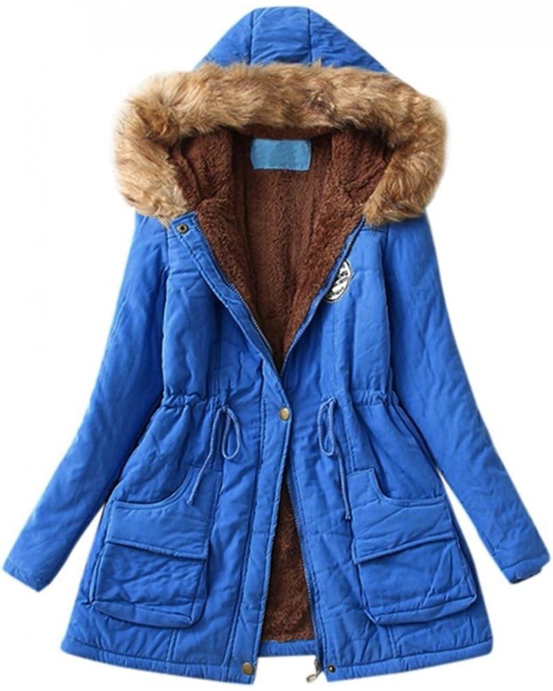 Warm Parka Jacket Women Cotton Coat with Faux Fur Hood Solid 2023 Winter Coats Trendy Thickened Utility Parkas Casual Sky Blu...